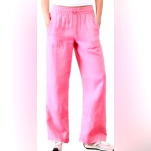 Athleta Retreat Linen Wide Leg Pants Petite 10 Coral Orange Casual Relaxed Fit